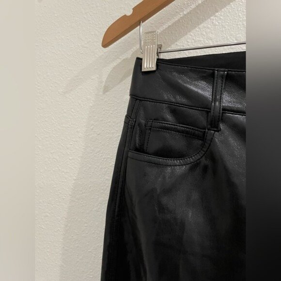 Alice + Olivia Vegan Leather Wide Leg Pants Black Chic Baggy Low Rise Designer - Picture 4 of 12